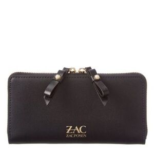 Zac Posen Eartha leather dual zip continental wallet with pearl accent Black